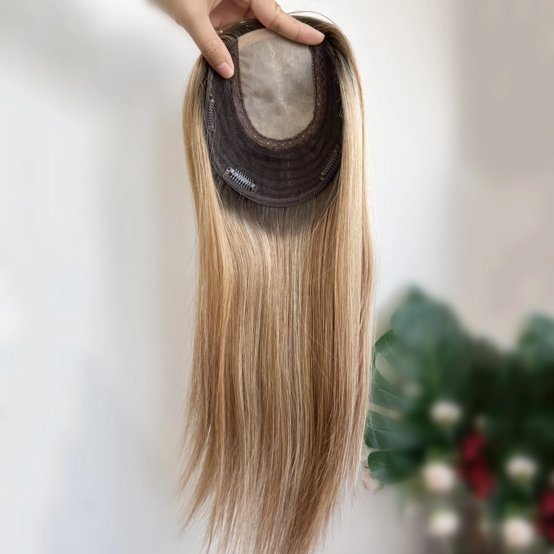 Warm blonde color 6*6.5“ silk topper best quality cuticle virgin hair YR0038